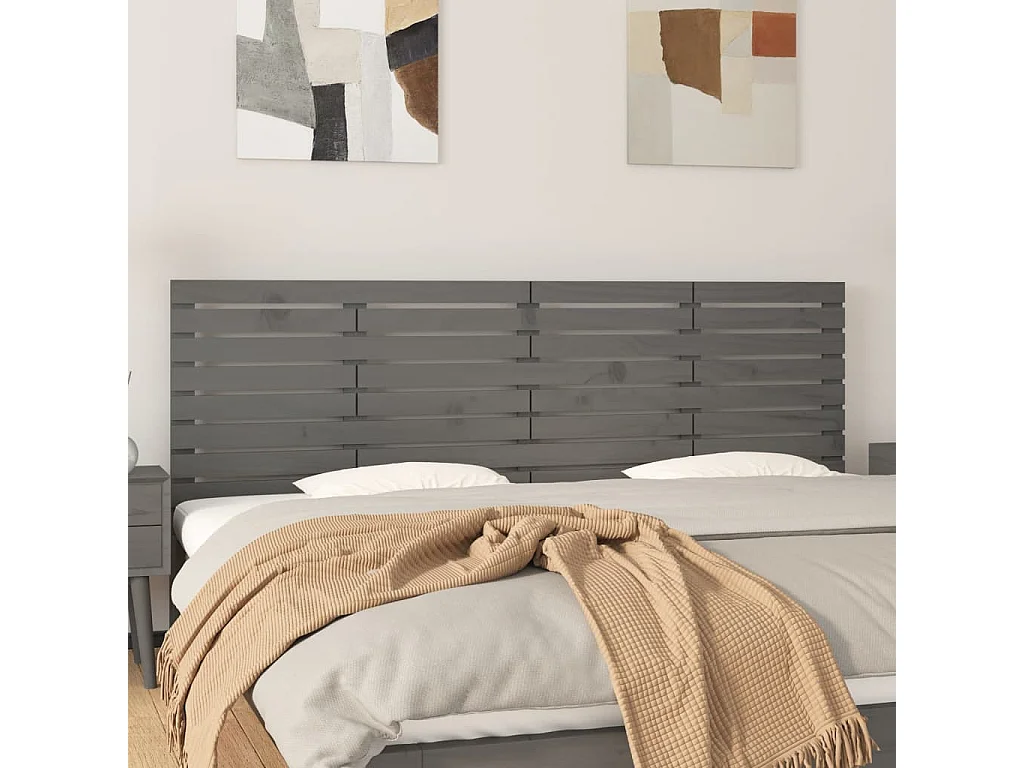 Hoofdbord | Hoofdeinde wandmontage 206x3x63 cm massief grenenhout grijs
