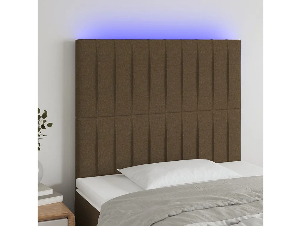 Hoofdbord | Hoofdeinde LED 90x5x118/128 cm stof donkerbruin