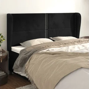 Hoofdbord | Hoofdeinde met randen 183x23x118/128 cm fluweel zwart