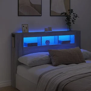 Hoofdbord | Hoofdeinde met LED 160×18,5×103,5 cm bewerkt hout grijs sonoma Hoofdbord | Hoofdeinde met LED 160×18,5×103,5 cm bewerkt hout grijs sonoma