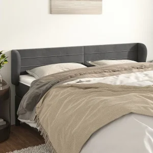 Hoofdbord | Hoofdeinde met randen 163x23x78/88 cm fluweel donkergrijs