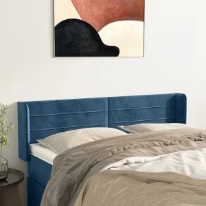 Hoofdbord | Hoofdeinde met randen 147x16x78/88 cm fluweel donkerblauw Hoofdbord | Hoofdeinde met randen 147x16x78/88 cm fluweel donkerblauw
