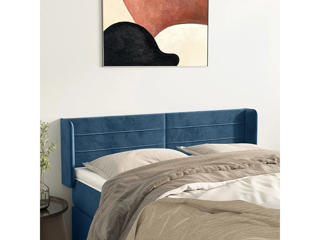 Hoofdbord | Hoofdeinde met randen 147x16x78/88 cm fluweel donkerblauw