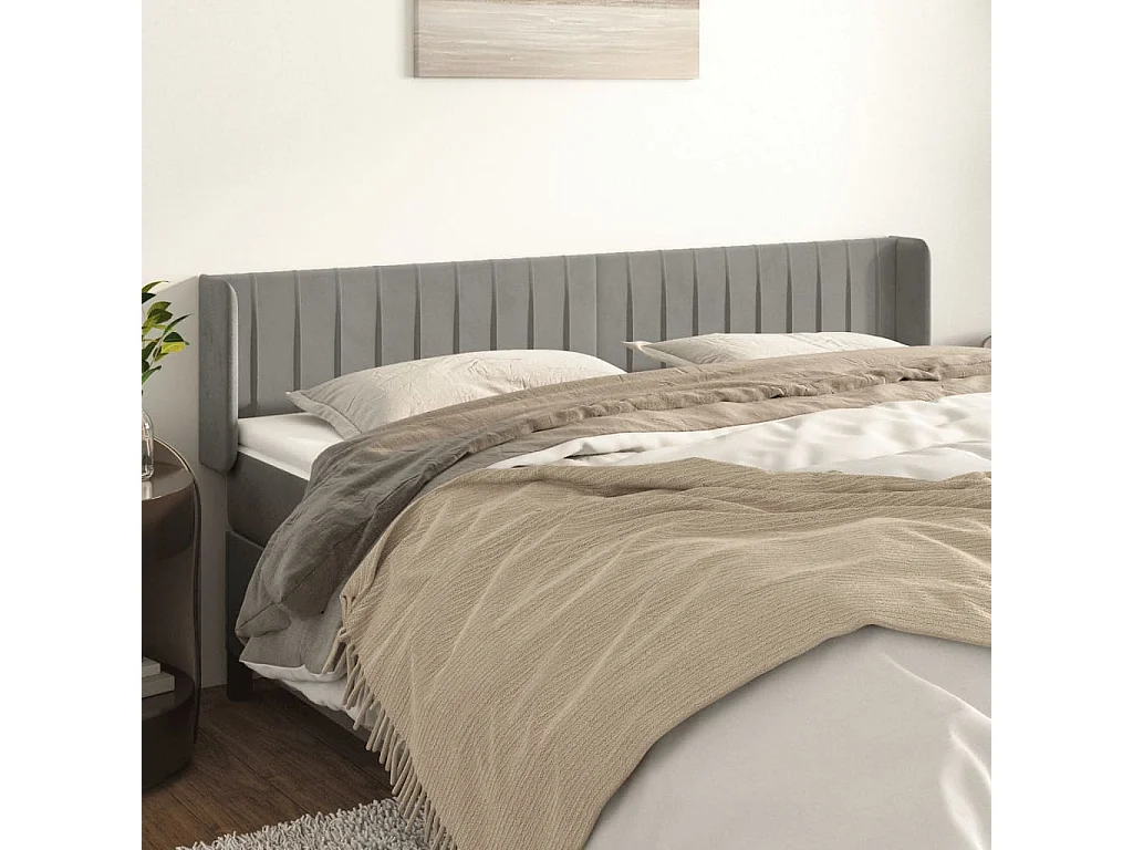 Hoofdbord | Hoofdeinde met randen 183x16x78/88 cm fluweel lichtgrijs