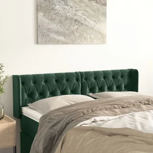 Hoofdbord | Hoofdeinde met randen 147x16x78/88 cm fluweel donkergroen Hoofdbord | Hoofdeinde met randen 147x16x78/88 cm fluweel donkergroen
