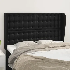 Hoofdbord | Hoofdeinde met randen 147x23x118/128 cm kunstleer zwart Hoofdbord | Hoofdeinde met randen 147x23x118/128 cm kunstleer zwart