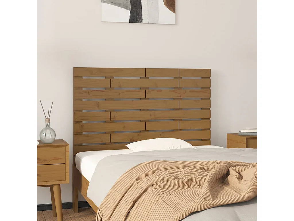Hoofdbord | Hoofdeinde wandmontage 96x3x63 cm massief grenenhout honingbruin