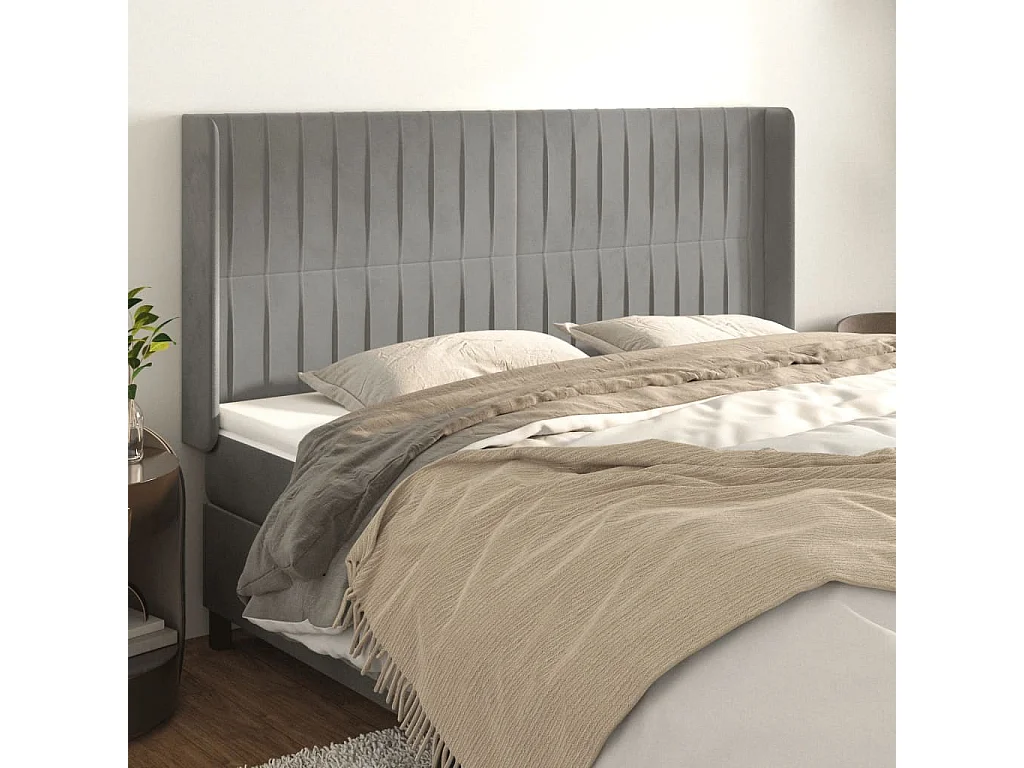 Hoofdbord | Hoofdeinde met randen 183x16x118/128 cm fluweel lichtgrijs