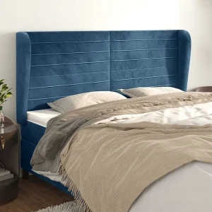 Hoofdbord | Hoofdeinde met randen 163x23x118/128 cm fluweel donkerblauw