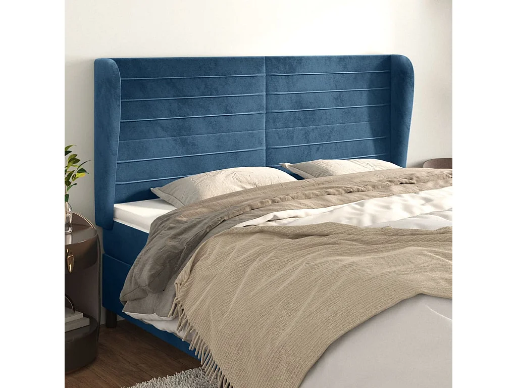 Hoofdbord | Hoofdeinde met randen 163x23x118/128 cm fluweel donkerblauw