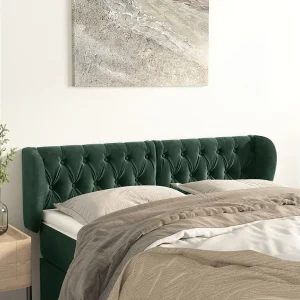 Hoofdbord | Hoofdeinde met randen 147x23x78/88 cm fluweel donkergroen Hoofdbord | Hoofdeinde met randen 147x23x78/88 cm fluweel donkergroen
