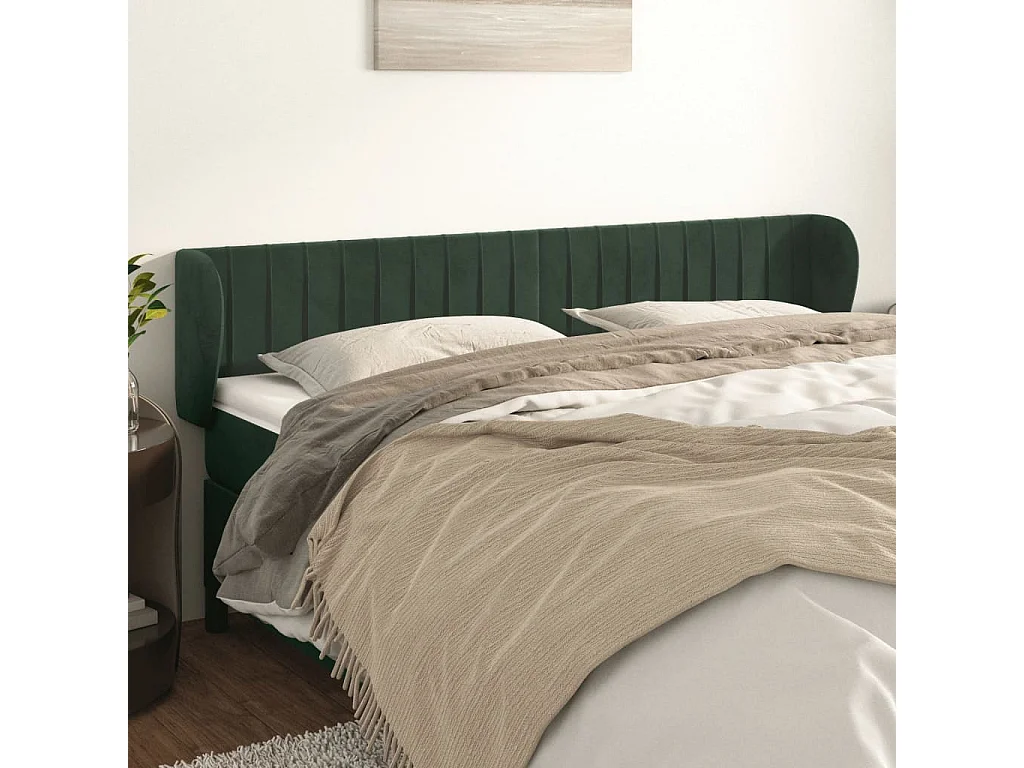 Hoofdbord | Hoofdeinde met randen 163x23x78/88 cm fluweel donkergroen