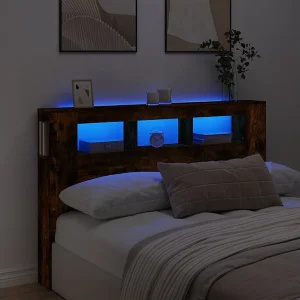 Hoofdbord | Hoofdeinde met LED 160×18,5×103,5 cm bewerkt hout gerookt eiken Hoofdbord | Hoofdeinde met LED 160×18,5×103,5 cm bewerkt hout gerookt eiken