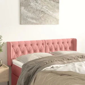 Hoofdbord | Hoofdeinde met randen 147x16x78/88 cm fluweel roze Hoofdbord | Hoofdeinde met randen 147x16x78/88 cm fluweel roze