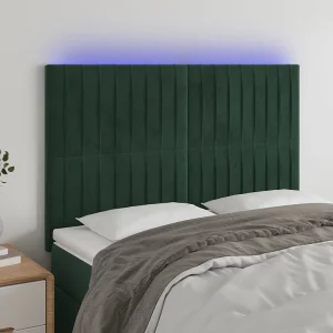 Hoofdbord | Hoofdeinde LED 144x5x118/128 cm fluweel donkergroen Hoofdbord | Hoofdeinde LED 144x5x118/128 cm fluweel donkergroen