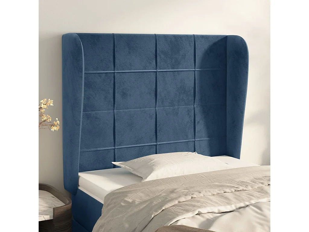 Hoofdbord | Hoofdeinde met randen 93x23x118/128 cm fluweel donkerblauw