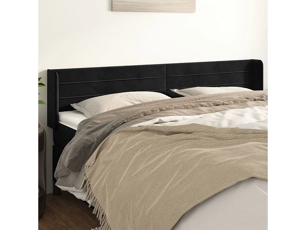 Hoofdbord | Hoofdeinde met randen 183x16x78/88 cm fluweel zwart