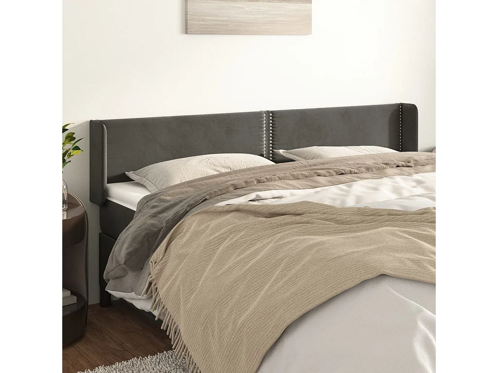 Hoofdbord | Hoofdeinde met randen 163x16x78/88 cm fluweel donkergrijs