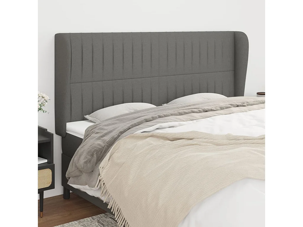 Hoofdbord | Hoofdeinde met randen 163x23x118/128 cm stof donkergrijs
