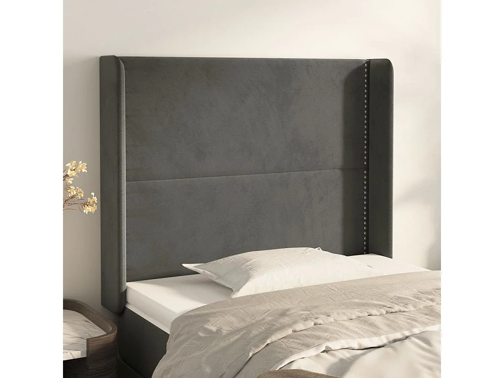 Hoofdbord | Hoofdeinde met randen 103x16x118/128 cm fluweel donkergrijs