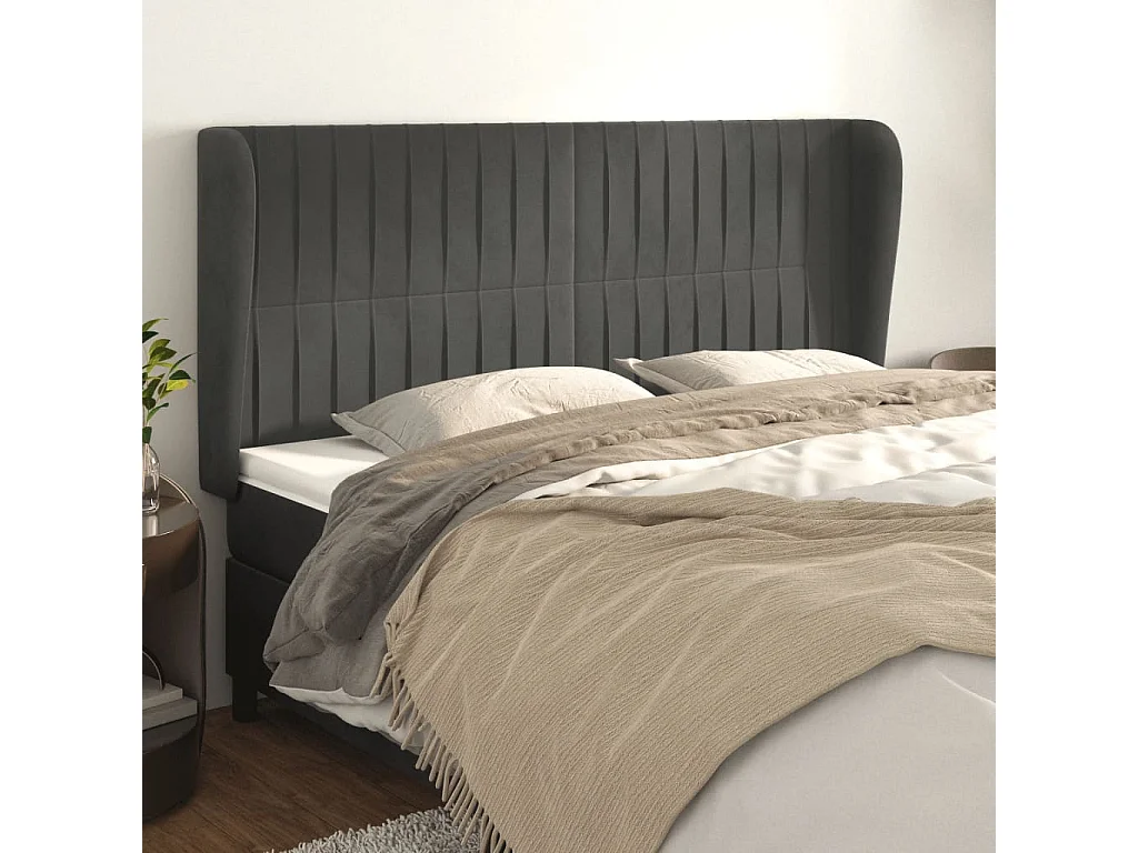 Hoofdbord | Hoofdeinde met randen 163x23x118/128 cm fluweel donkergrijs