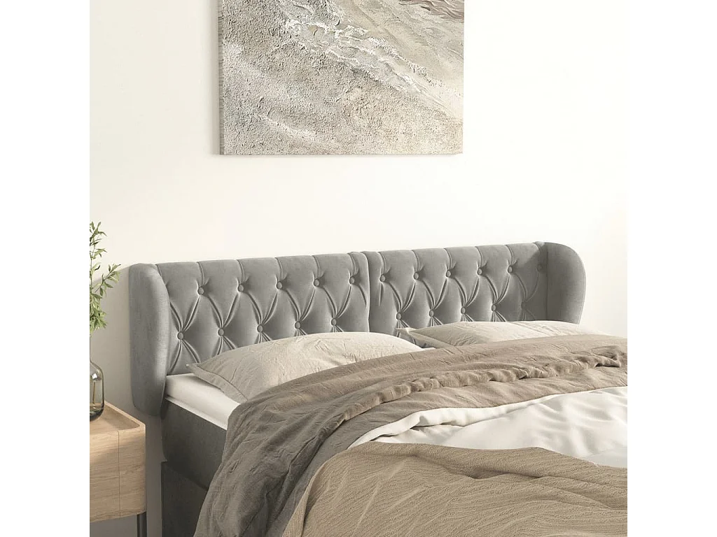 Hoofdbord | Hoofdeinde met randen 163x23x78/88 cm fluweel lichtgrijs
