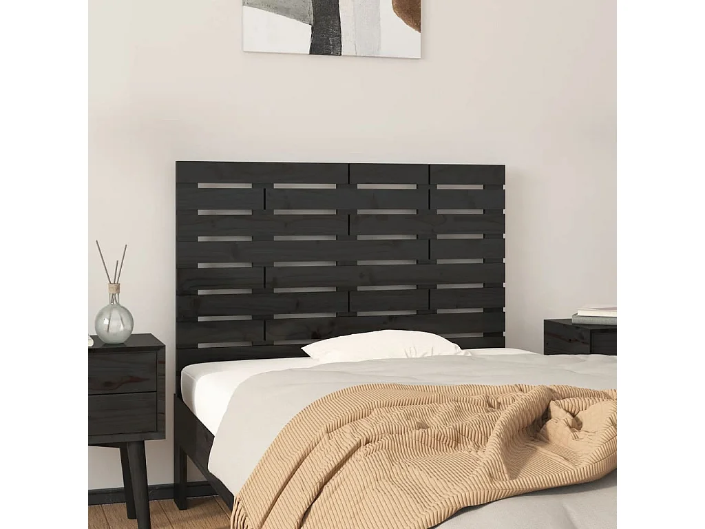 Hoofdbord | Hoofdeinde wandmontage 106x3x63 cm massief grenenhout zwart