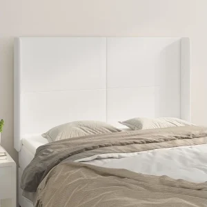 Hoofdbord | Hoofdeinde met randen 147x16x118/128 cm kunstleer wit Hoofdbord | Hoofdeinde met randen 147x16x118/128 cm kunstleer wit