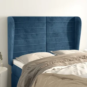 Hoofdbord | Hoofdeinde met randen 147x23x118/128 cm fluweel donkerblauw