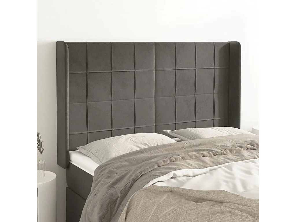Hoofdbord | Hoofdeinde met randen 147x16x118/128 cm fluweel donkergrijs