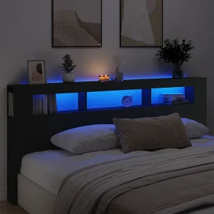 Hoofdbord | Hoofdeinde met LED 220×18,5×103,5 cm bewerkt hout zwart Hoofdbord | Hoofdeinde met LED 220×18,5×103,5 cm bewerkt hout zwart