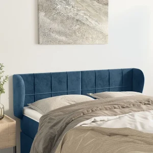 Hoofdbord | Hoofdeinde met randen 147x23x78/88 cm fluweel donkerblauw Hoofdbord | Hoofdeinde met randen 147x23x78/88 cm fluweel donkerblauw
