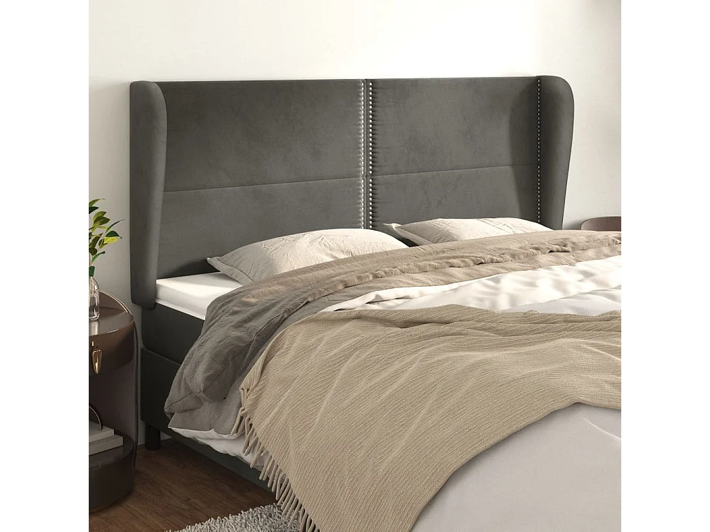 Hoofdbord | Hoofdeinde met randen 163x23x118/128 cm fluweel donkergrijs