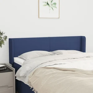 Hoofdbord | Hoofdeinde met randen 147x16x78/88 cm stof blauw Hoofdbord | Hoofdeinde met randen 147x16x78/88 cm stof blauw