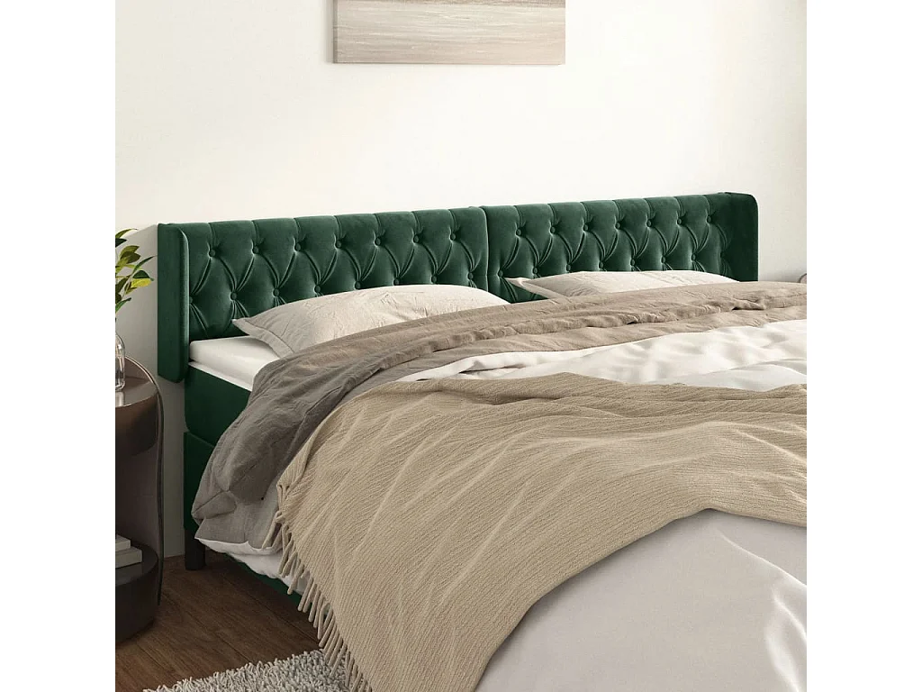Hoofdbord | Hoofdeinde met randen 183x16x78/88 cm fluweel donkergroen