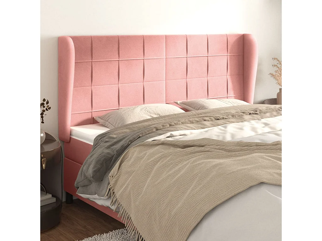 Hoofdbord | Hoofdeinde met randen 163x23x118/128 cm fluweel roze
