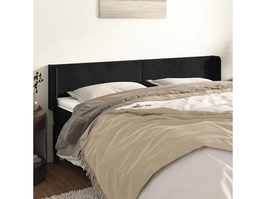 Hoofdbord | Hoofdeinde met randen 163x16x78/88 cm fluweel zwart
