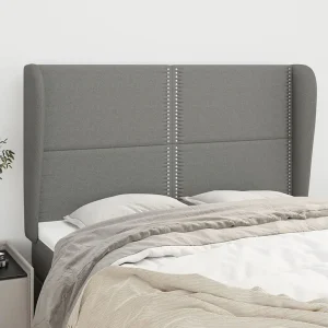 Hoofdbord | Hoofdeinde met randen 147x23x118/128 cm stof donkergrijs Hoofdbord | Hoofdeinde met randen 147x23x118/128 cm stof donkergrijs