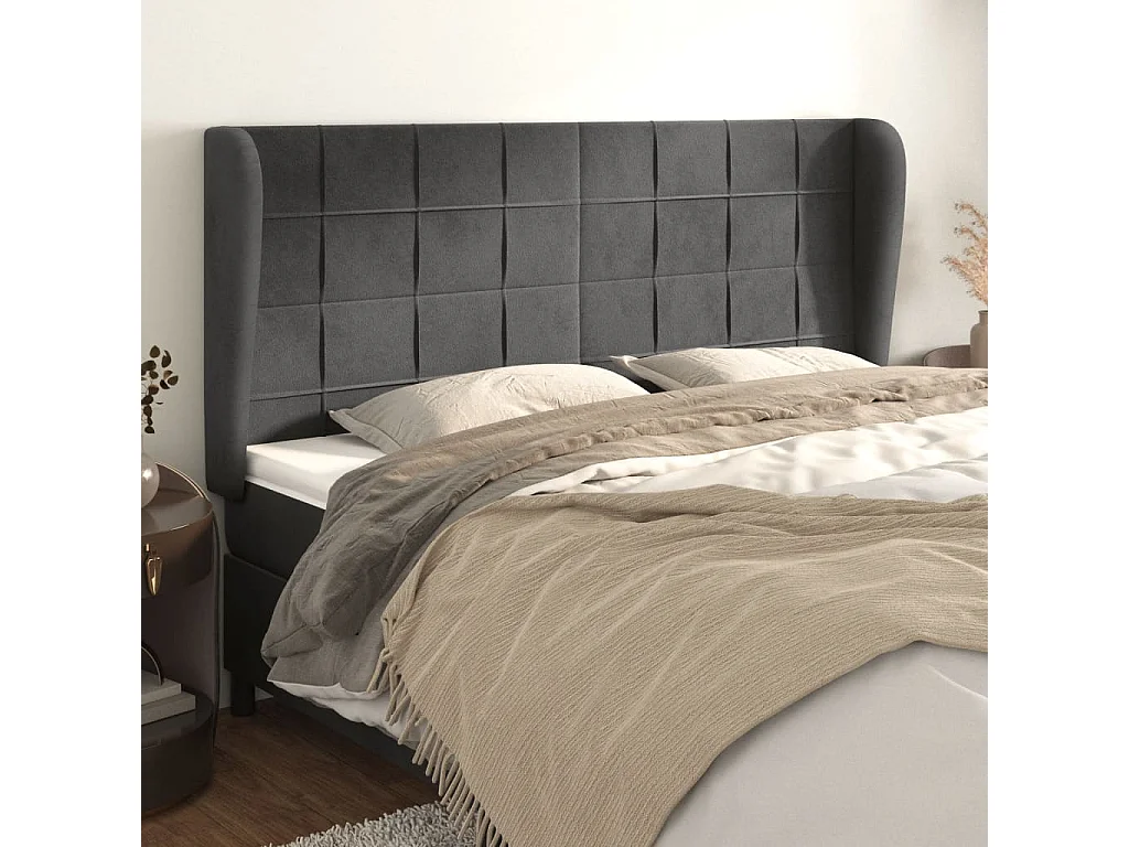 Hoofdbord | Hoofdeinde met randen 163x23x118/128 cm fluweel zwart