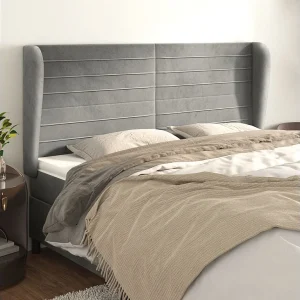 Hoofdbord | Hoofdeinde met randen 163x23x118/128 cm fluweel lichtgrijs