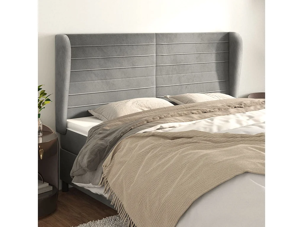 Hoofdbord | Hoofdeinde met randen 163x23x118/128 cm fluweel lichtgrijs