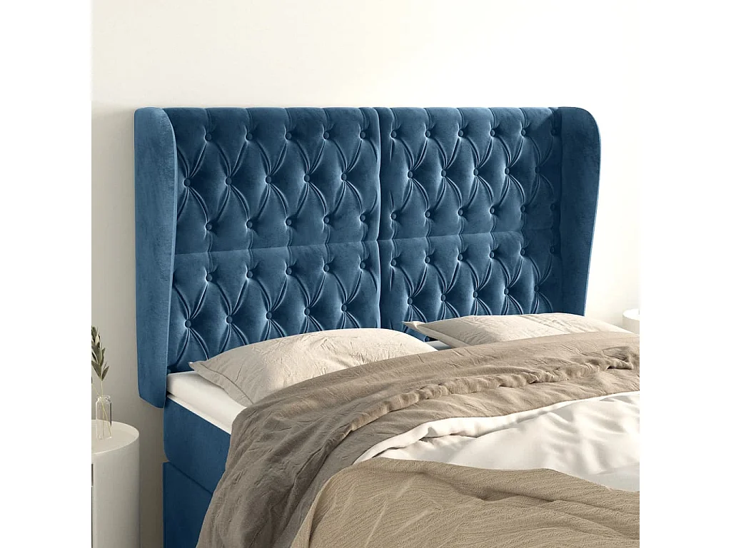 Hoofdbord | Hoofdeinde met randen 163x23x118/128 cm fluweel donkerblauw