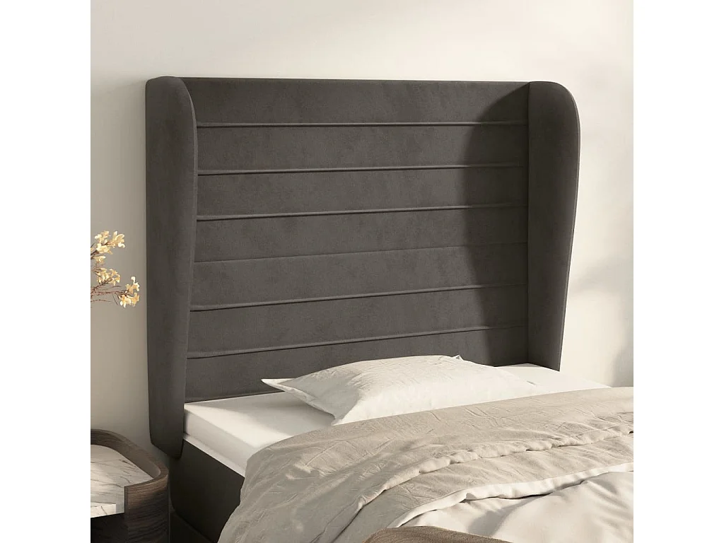 Hoofdbord | Hoofdeinde met randen 93x23x118/128 cm fluweel donkergrijs