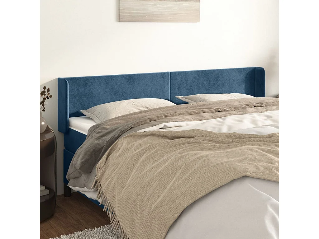 Hoofdbord | Hoofdeinde met randen 183x16x78/88 cm fluweel donkerblauw