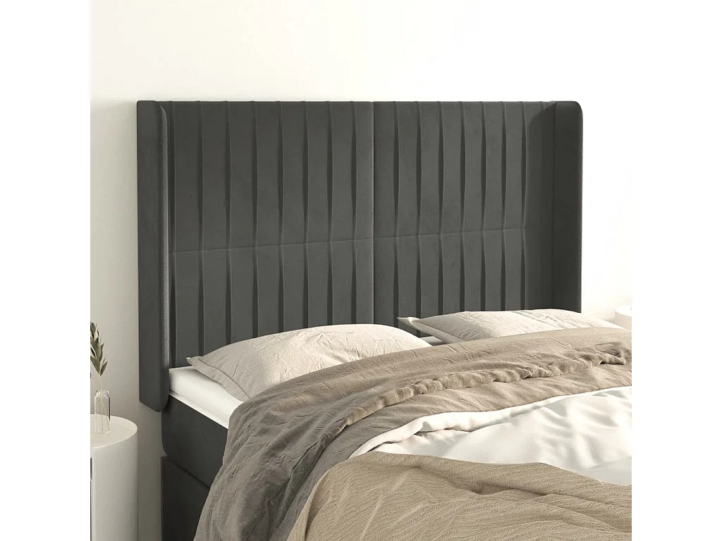 Hoofdbord | Hoofdeinde met randen 147x16x118/128 cm fluweel donkergrijs