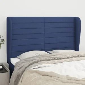 Hoofdbord | Hoofdeinde met randen 147x23x118/128 cm stof blauw Hoofdbord | Hoofdeinde met randen 147x23x118/128 cm stof blauw