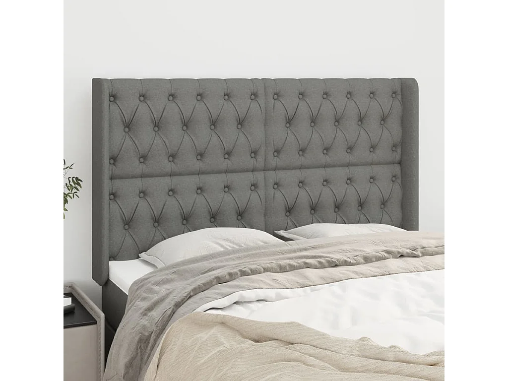 Hoofdbord | Hoofdeinde met randen 147x16x118/128 cm stof donkergrijs