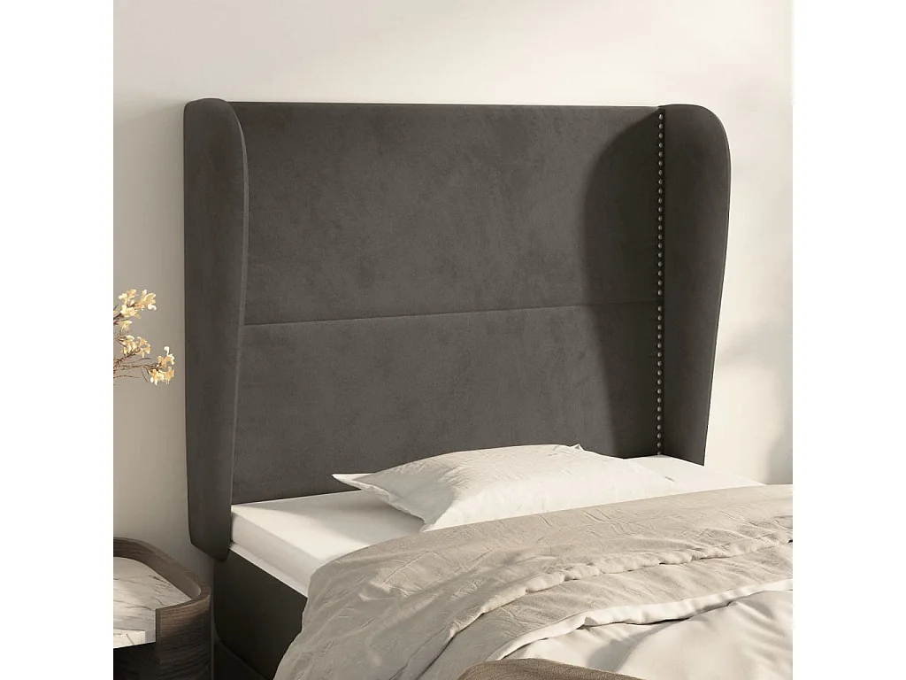 Hoofdbord | Hoofdeinde met randen 93x23x118/128 cm fluweel donkergrijs