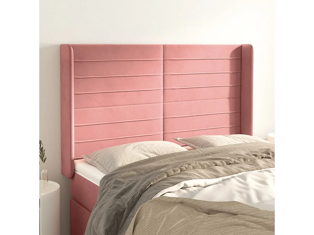 Hoofdbord | Hoofdeinde met randen 147x16x118/128 cm fluweel roze