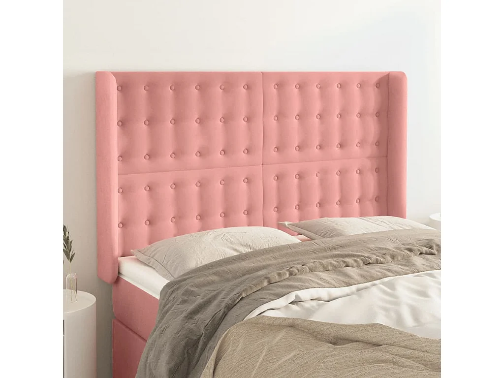 Hoofdbord | Hoofdeinde met randen 147x16x118/128 cm fluweel roze